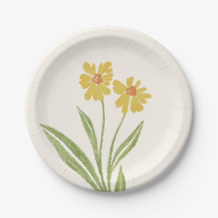 Assiettes En Carton Simple Fleur sauvage jaune