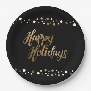 Assiettes En Carton Simple Gold Black Confetti