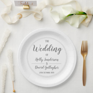 Assiettes En Carton Simple Jour de mariage gris argent et blanc