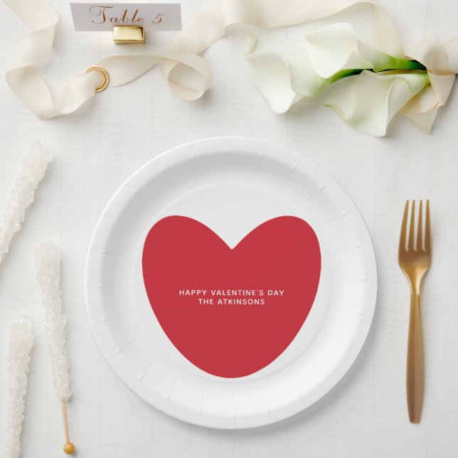 Assiettes En Carton Simple mignon coeur rouge personnalisé Saint Valen (Mariage)