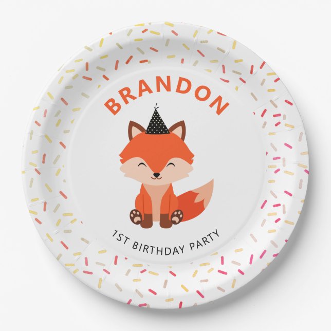 Assiettes En Carton Simple mignonne Baby Fox Confetti fête d'anniversa (Devant)