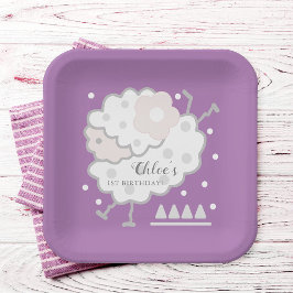 Assiettes En Carton Simple mignonne Jumb Lavender 1er anniversaire