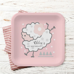Assiettes En Carton Simple mignonne Jumelage blanc agneau 1er annivers