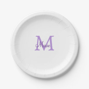 Assiettes En Carton simple minimum ajouter nom monogramme rose redj