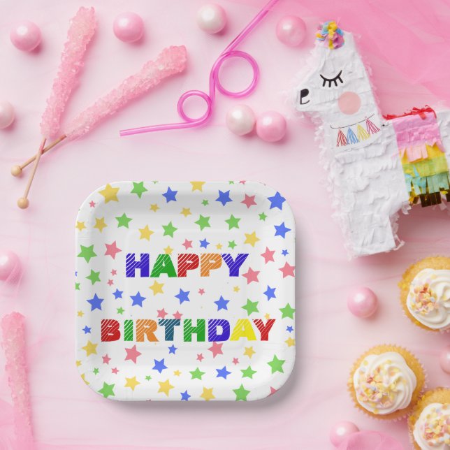 Assiettes En Carton Simple moderne Pastel Star fête d'anniversaire col (Fête)