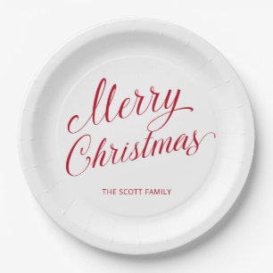 Assiettes En Carton Simple moderne Rouge Script élégant Noël