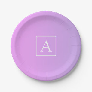 Assiettes En Carton Simple Monogramme   Ombré Rose/Violet Subtil