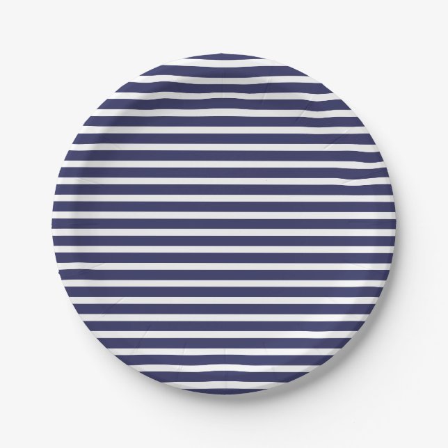 Assiettes En Carton Simple Navy Blue White Stripes Motif (Devant)