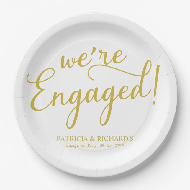 Assiettes En Carton Simple Nous sommes engagés Engagement Party Gold (Devant)