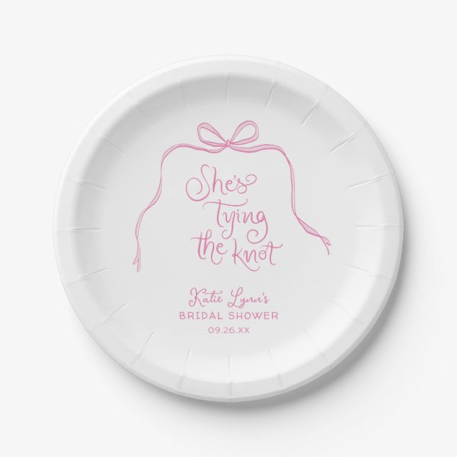 Assiettes En Carton Simple Rose Ruban Enterrement de Vie de Jeune Fill (Devant)