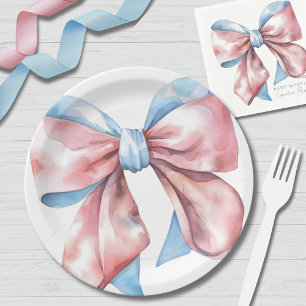 Assiettes En Carton Simple Ruban Bleu Rose Révélation du Sexe