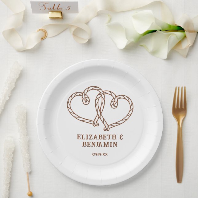 Assiettes En Carton Simple Rustique Cœurs de Corde Mariage Occidental  (Mariage)