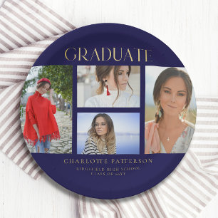 Assiettes En Carton Simple Script Multi Photo Grad Graduation Party