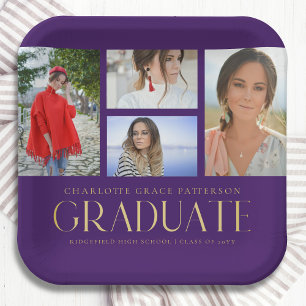 Assiettes En Carton Simple Script Multi Photo Grad Graduation Party