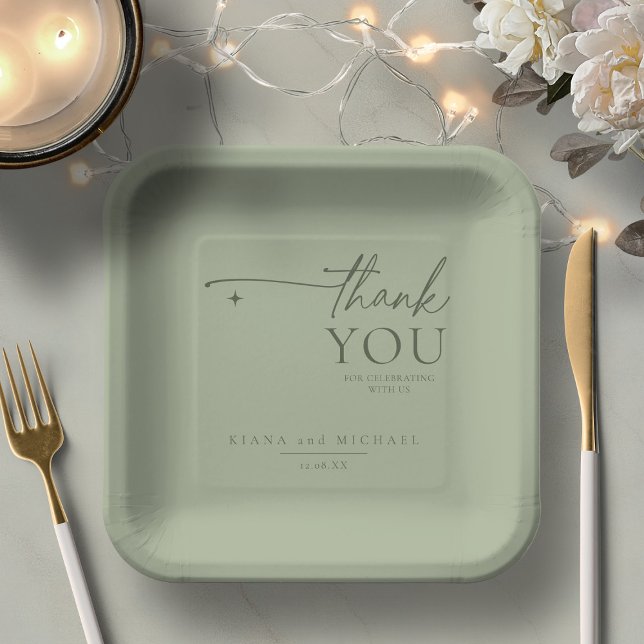 Assiettes En Carton Simply Chic Mariage Merci Sage Green ID1046 (Créateur téléchargé)