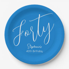 Assiettes En Carton Simply Modern Script Blue 40th Birthday Party