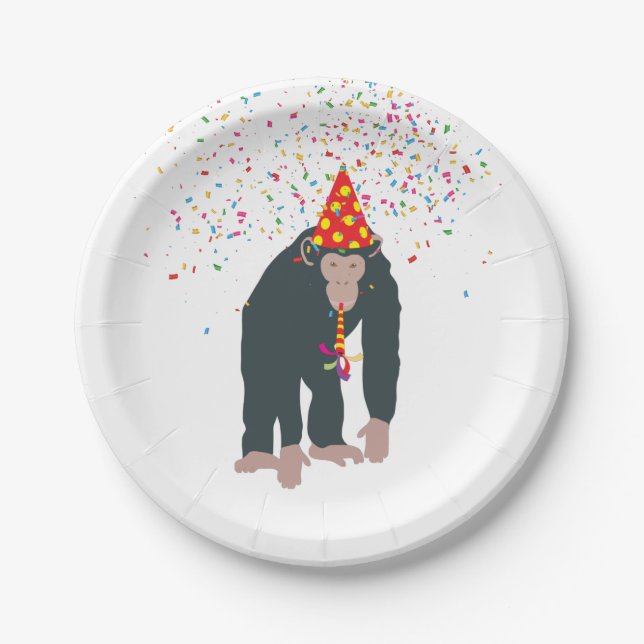 Assiettes En Carton Singe Chimpanzé Fête Animaux Fête Fête (Devant)