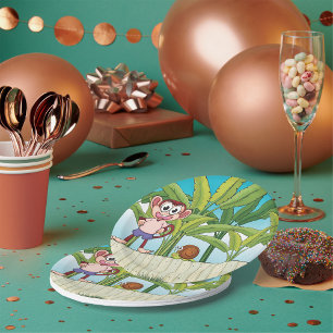 Assiettes En Carton Singe et escargot sur la scène de la jungle tropic