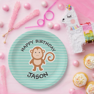 Assiettes En Carton Singe mignon Animaux de fête d'anniversaire