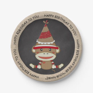 Assiettes En Carton Singe rustique de chaussette d'anniversaire de