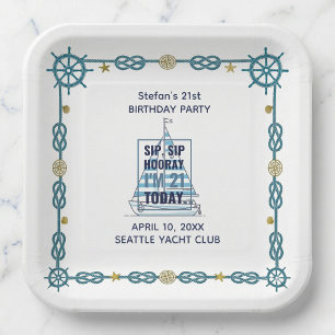 Assiettes En Carton Sip Sip Hooray Nautical 21e Anniversaire