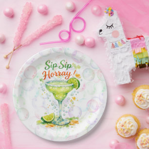 Assiettes En Carton Sip Sip Sip Hourra Bulles Fête d'anniversaire