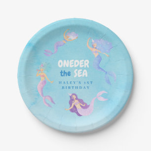 Assiettes En Carton Sirène 1er anniversaire ONEder mer bleu Budget