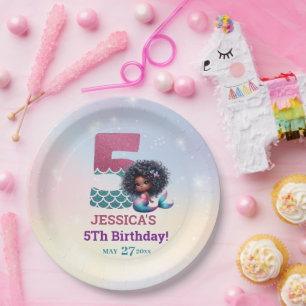 Assiettes En Carton Sirène Africaine Américaine 5E Anniversaire