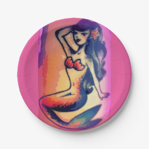 Assiettes En Carton sirène aux cheveux foncés beauté rose