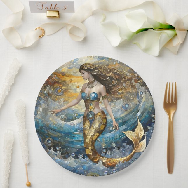 Assiettes En Carton Sirène dans les vagues de l'océan (Mariage)