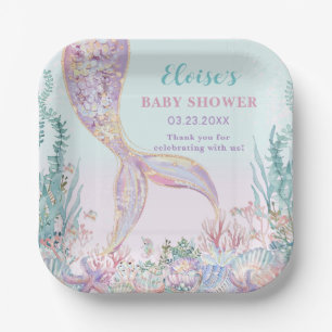 Assiettes En Carton Sirène éthérée sous le Baby shower marin