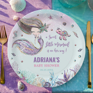 Assiettes En Carton Sirène lunaire sous le Baby shower des filles de l