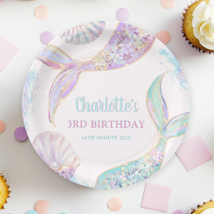 Assiettes En Carton Sirène sous la mer 3e anniversaire