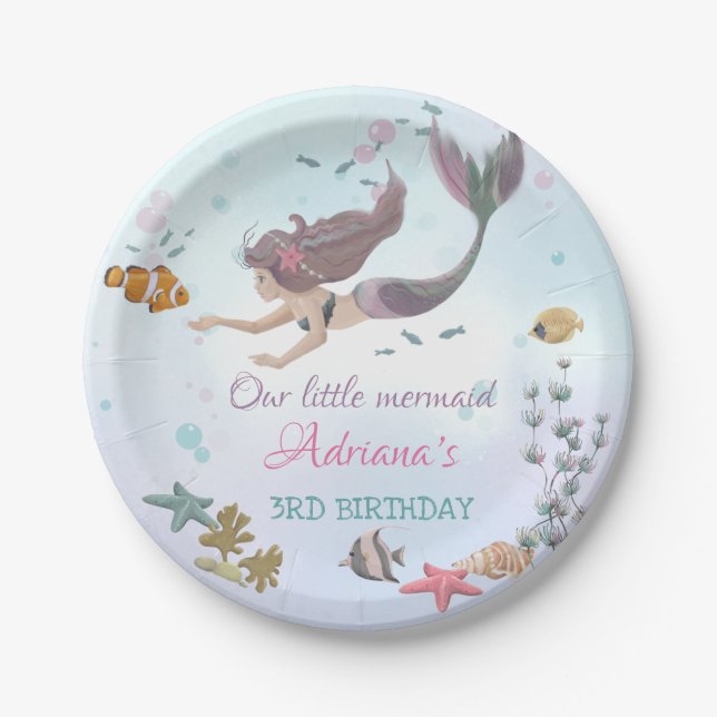 Assiettes En Carton Sirène Sous La Mer Anniversaire (Devant)