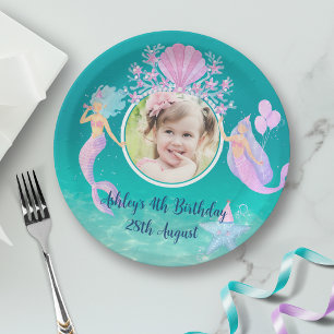 Assiettes En Carton Sirène sous l'eau aquarelle océan fête pour enfant