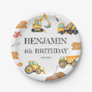 Assiettes En Carton Site de construction Camion de pompage Fête d'anni