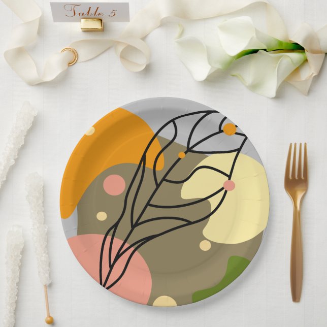 Assiettes En Carton Sites abstraits intéressants avec feuilles (Mariage)