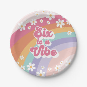 Assiettes En Carton Six est Vibe Retro Rainbow 6e anniversaire