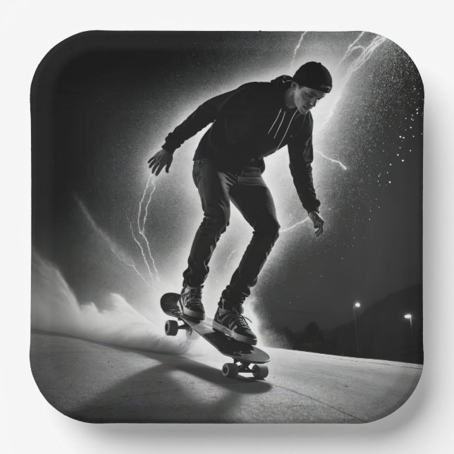 Assiettes En Carton Skateboard Boy with Lightning (Recto)