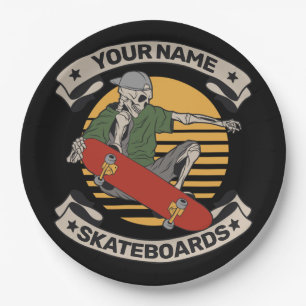 Assiettes En Carton Skateboard personnalisé Nez Grab Skeleton Skeleton