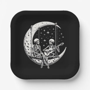 Assiettes En Carton Skeleton Couple Moon Guitare