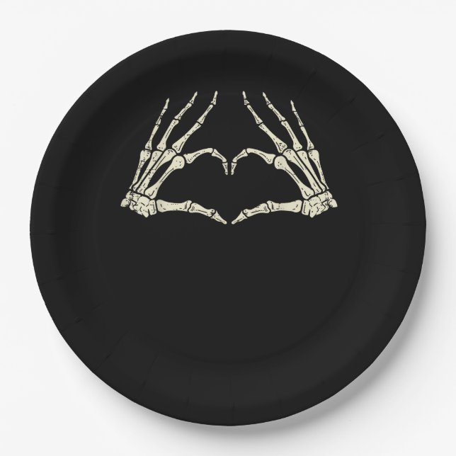 Assiettes En Carton Skeleton Mains Coeur drôle Halloween Hommes Femmes (Devant)