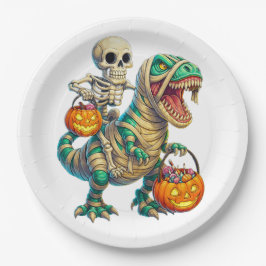 Assiettes En Carton Skeleton Whimsical équitation maman T-Rex Hallowee