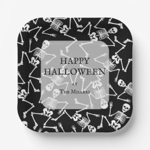 Assiettes En Carton Skeletons Halloween Party Black