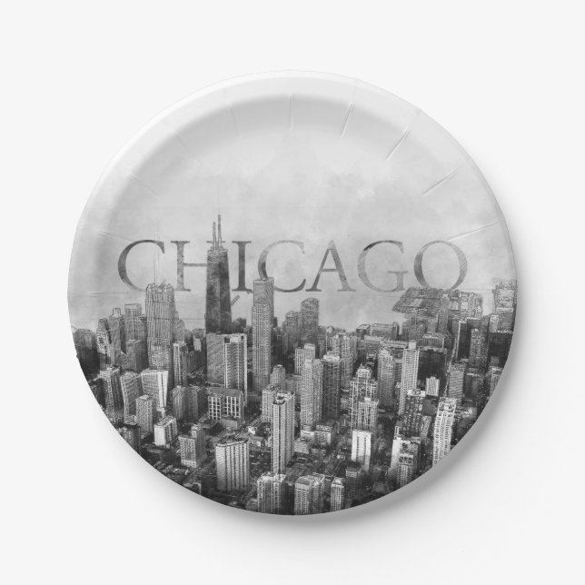 Assiettes En Carton Sketch de Chicago Skyline (Devant)