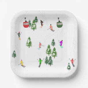 Assiettes En Carton Ski alpin   Gondola Ski de vacances Ascenseur
