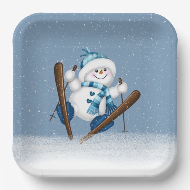 Assiettes En Carton Ski de Noël Snowman (Recto)