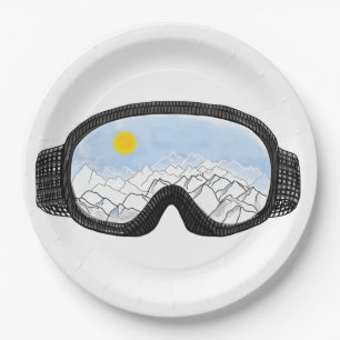 Assiettes En Carton Ski Goggles Mountain View Illustration