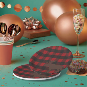Assiettes En Carton Ski Lodge Moose Plaid