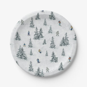 Assiettes En Carton Skieurs alpins et yétis cachés - Ski alpin